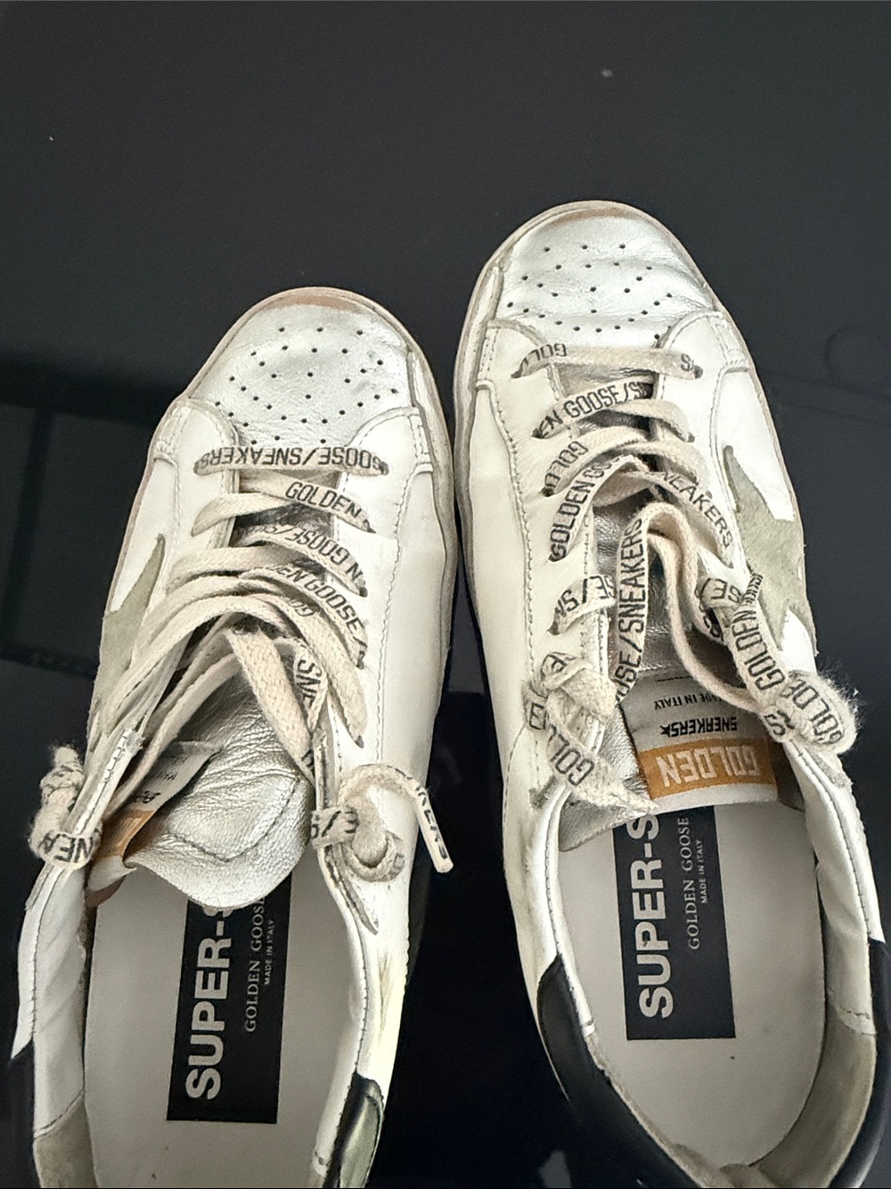 Golden Goose White Leather Super-Star Sneakers with Silver Star Accent